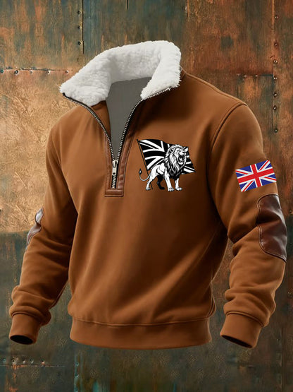 Men's quarter-zip sweatshirt with lion and England flag graphics