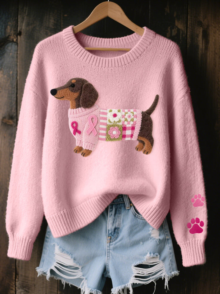 Women's sweater with dog graphic and long sleeves