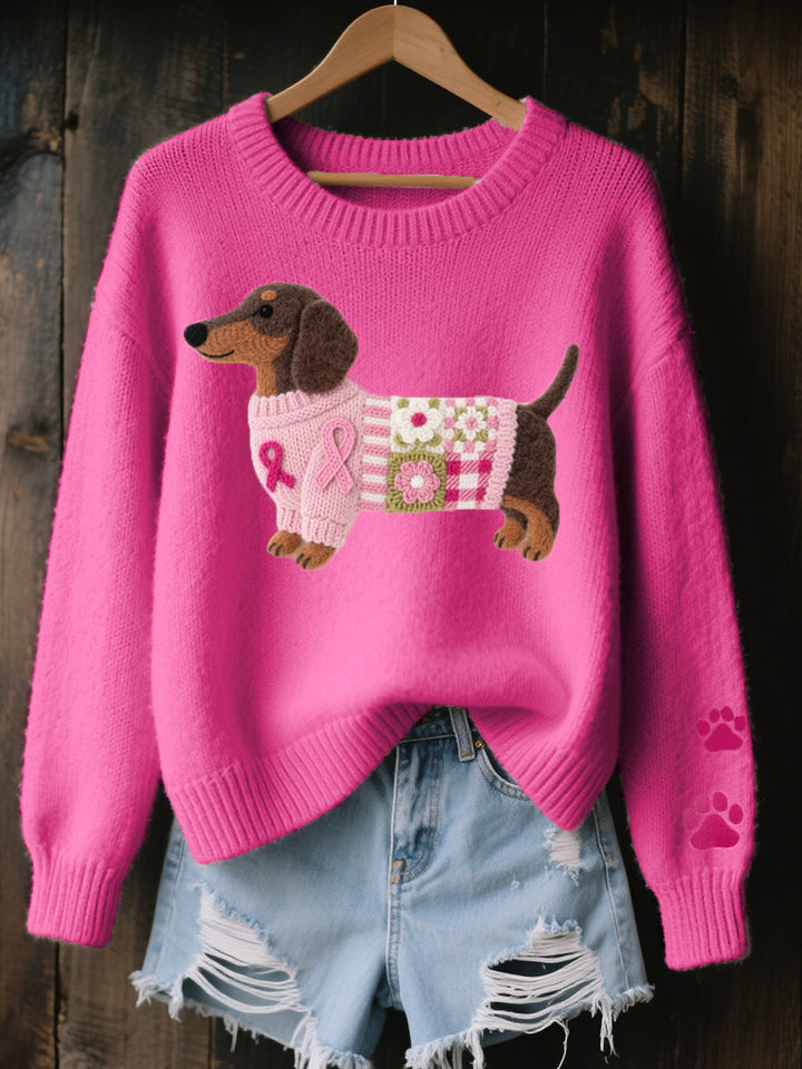 Women's sweater with dog graphic and long sleeves