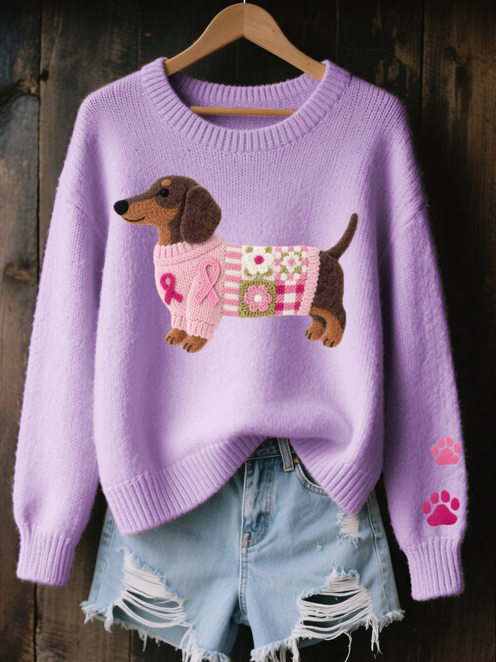Women's sweater with dog graphic and long sleeves