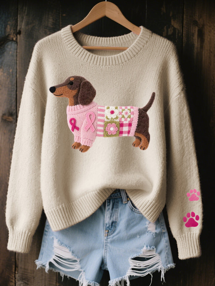 Women's sweater with dog graphic and long sleeves