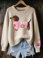 Women's sweater with dog graphic and long sleeves