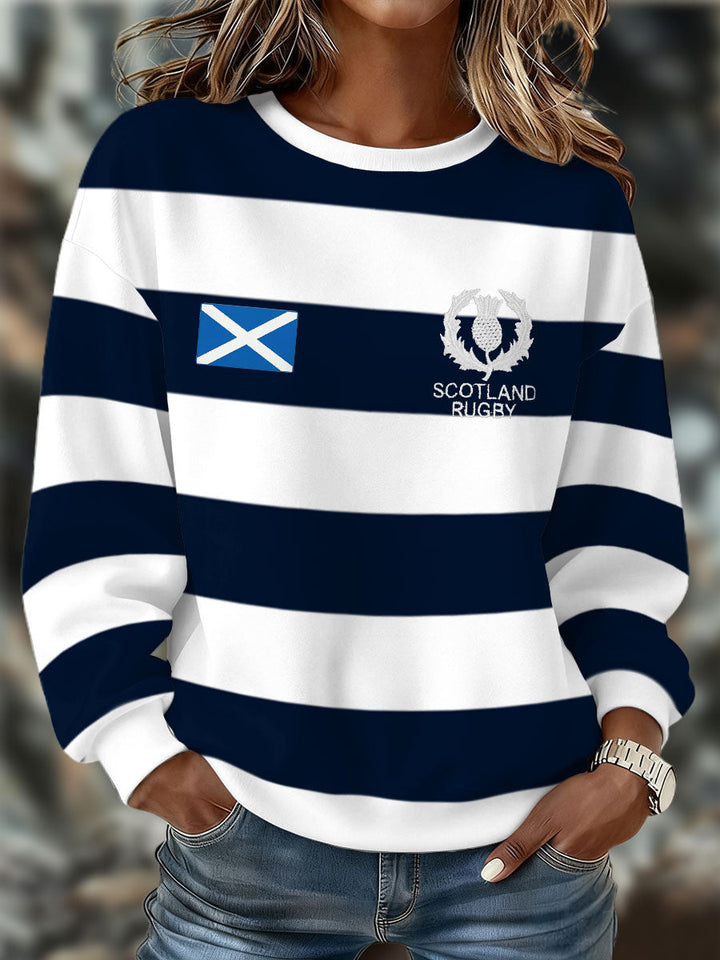 Women's navy and white striped Scotland Rugby sweatshirt