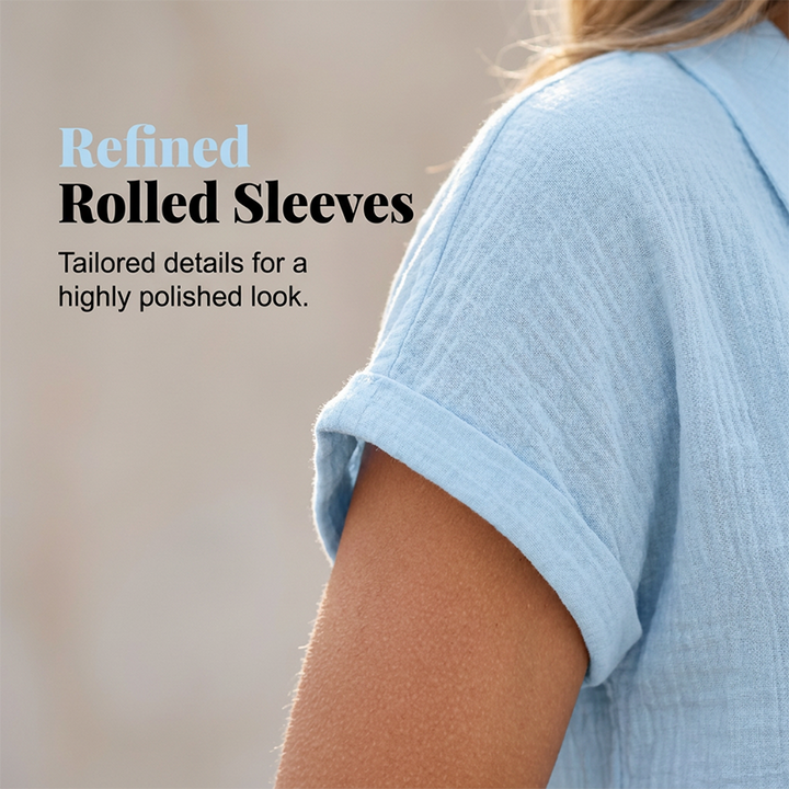 Women's V-Neck Textured T-Shirt — Loose Lightweight Polyester Summer Tee