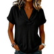Women's V-Neck Textured T-Shirt — Loose Lightweight Polyester Summer Tee