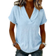 Women's V-Neck Textured T-Shirt — Loose Lightweight Polyester Summer Tee