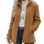 Women's textured sherpa jacket with high collar, zip front and pockets