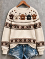Women's beige sweatshirt with Highland cow graphics and geometric patterned bands