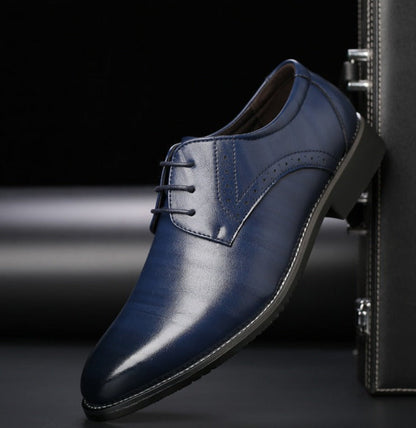 Men's pointed-toe lace-up dress shoe with a polished finish