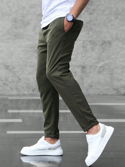 Men's casual tapered trousers with drawstring waist and side pockets