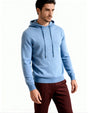Men's long-sleeve hooded knit sweater with drawstrings and ribbed trim