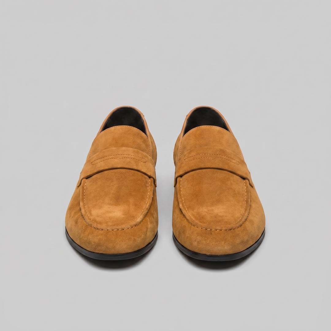 Men's penny loafers with rounded toes and slip-on design