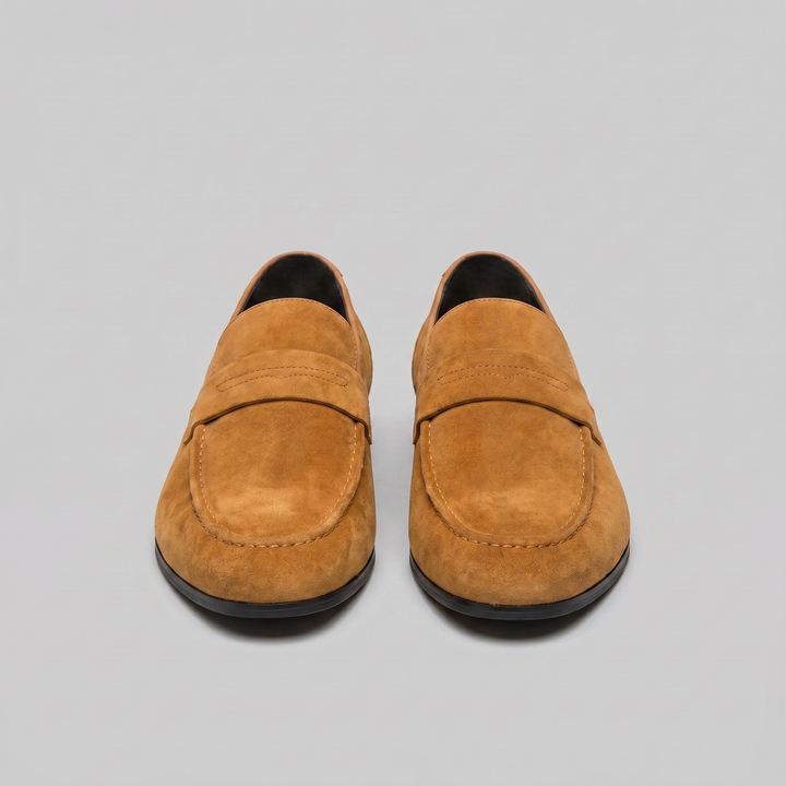 Men's penny loafers with rounded toes and slip-on design
