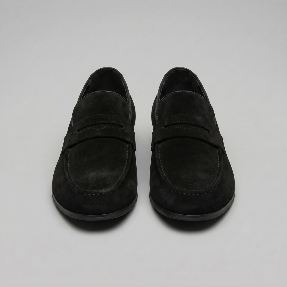 Men's penny loafers with rounded toes and slip-on design
