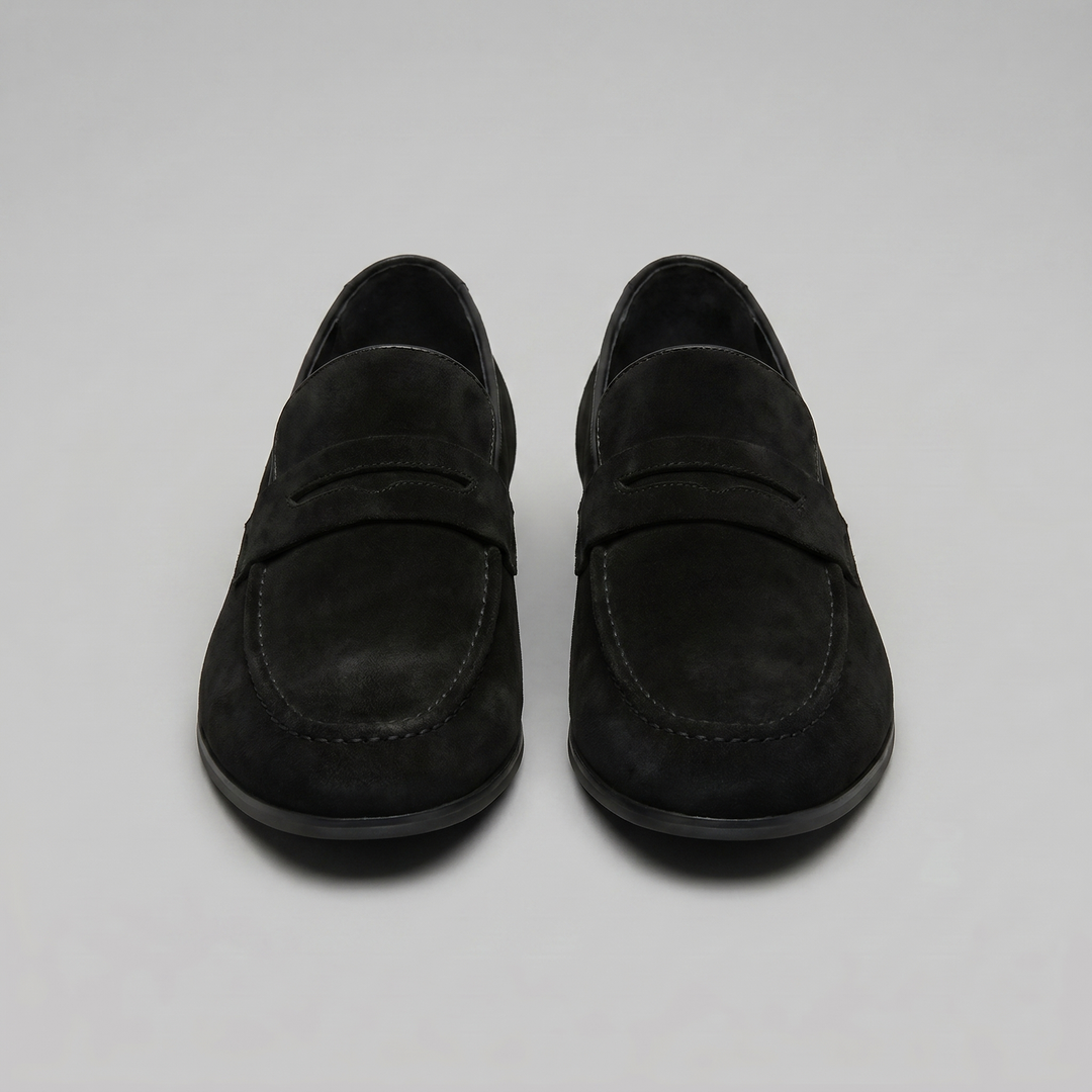 Men's penny loafers with rounded toes and slip-on design