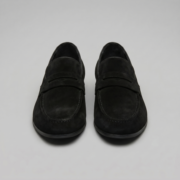 Men's penny loafers with rounded toes and slip-on design