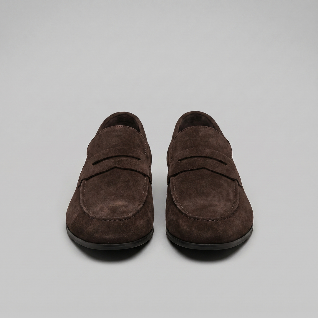 Men's penny loafers with rounded toes and slip-on design