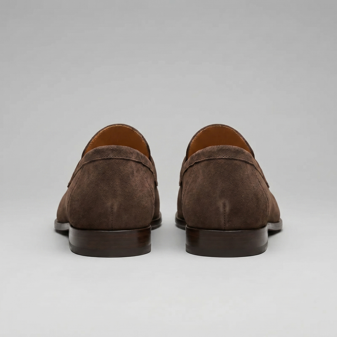 Men's penny loafers with rounded toes and slip-on design
