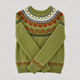 Men's green Nordic pattern crew neck sweater with long sleeves