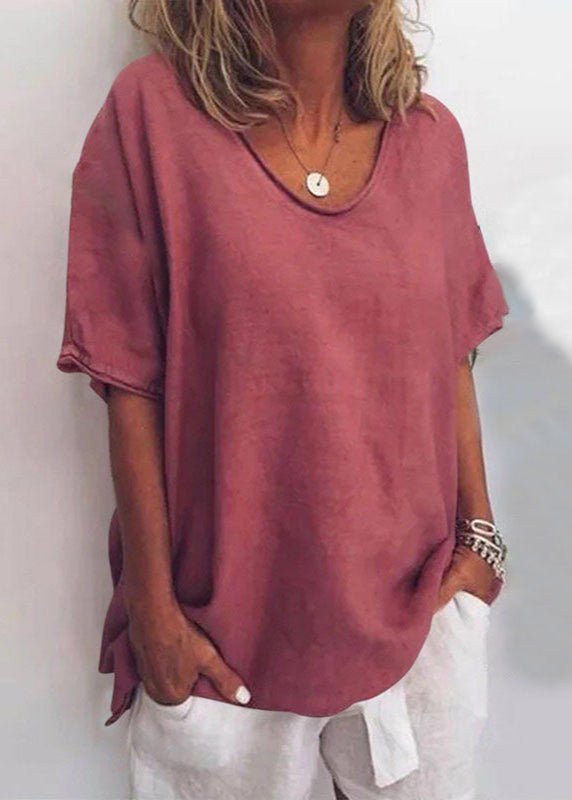 Women's Loose Round-Neck T-Shirt — Plain Short-Sleeve Relaxed Summer Tee