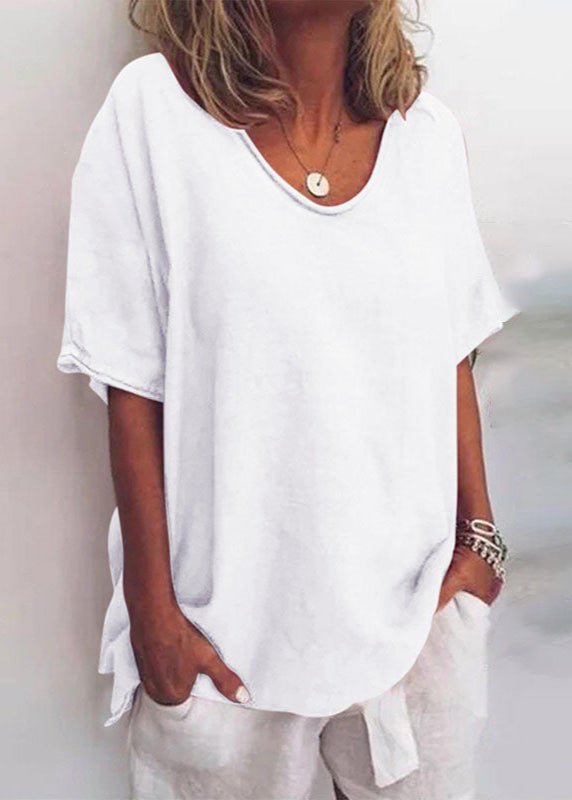 Women's Loose Round-Neck T-Shirt — Plain Short-Sleeve Relaxed Summer Tee