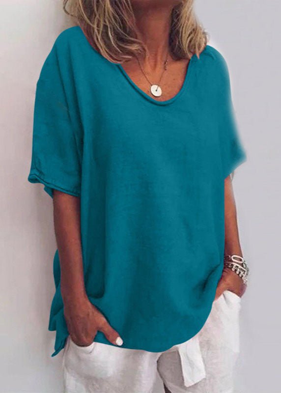 Women's Loose Round-Neck T-Shirt — Plain Short-Sleeve Relaxed Summer Tee