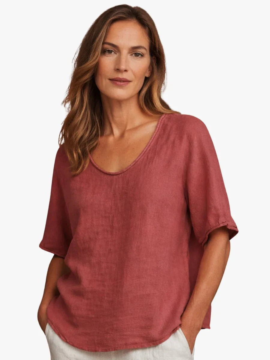 Women's Loose Round-Neck T-Shirt — Plain Short-Sleeve Relaxed Summer Tee