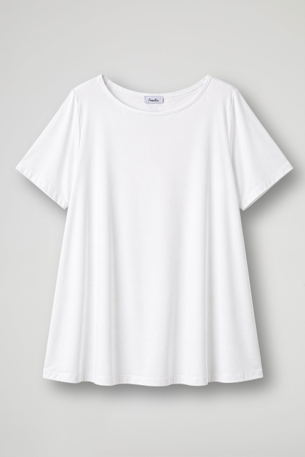 Women's cream short sleeve relaxed fit t-shirt with crew neckline displayed flat and on model