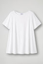 Women's cream short sleeve relaxed fit t-shirt with crew neckline displayed flat and on model