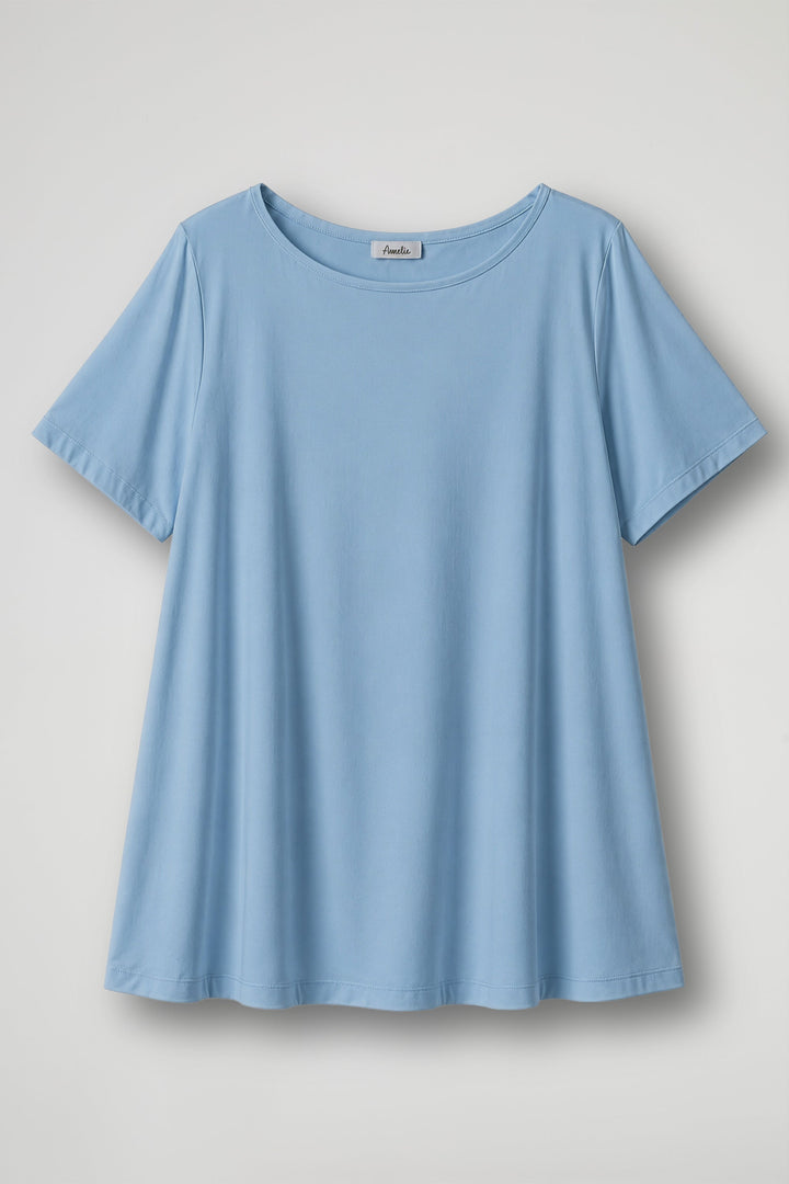 Women's cream short sleeve relaxed fit t-shirt with crew neckline displayed flat and on model