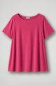 Women's cream short sleeve relaxed fit t-shirt with crew neckline displayed flat and on model