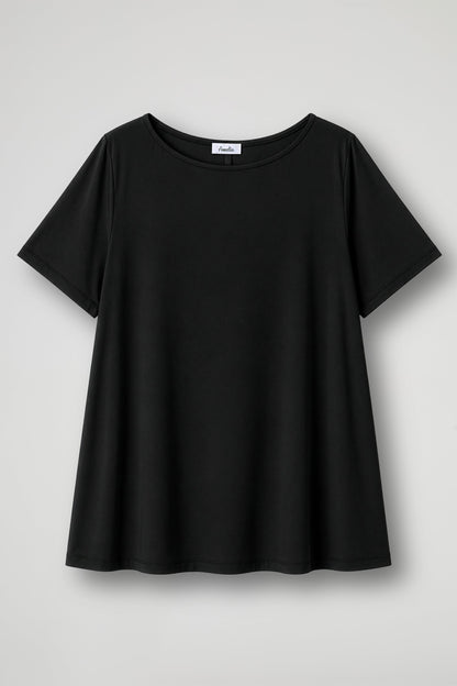 Women's cream short sleeve relaxed fit t-shirt with crew neckline displayed flat and on model