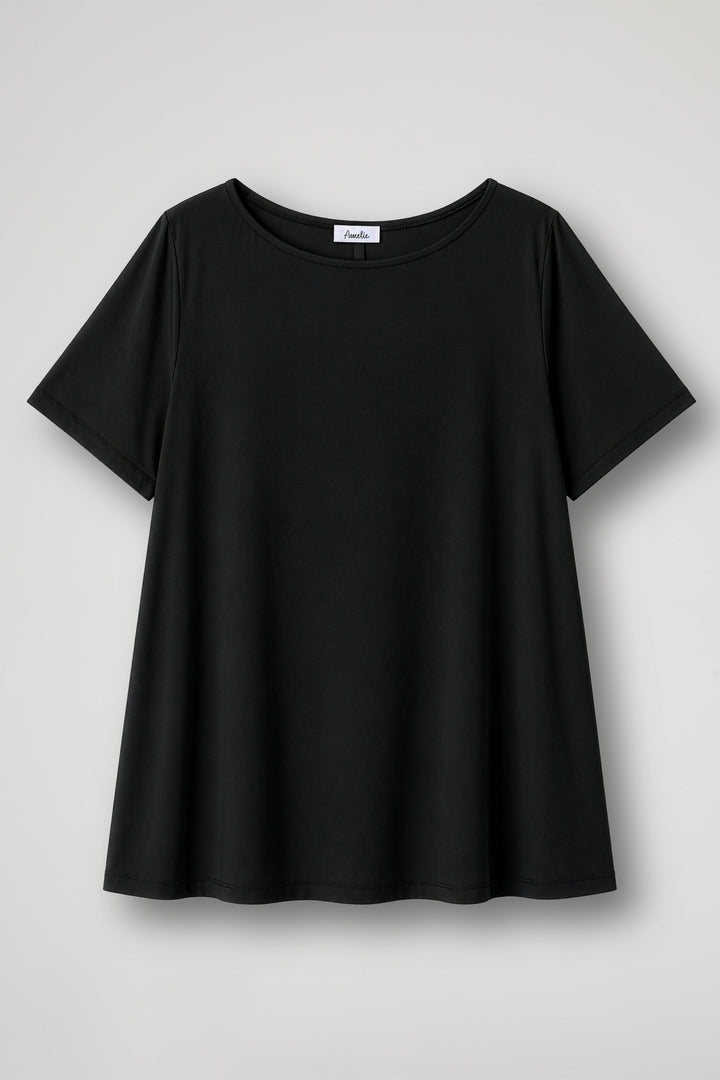 Women's cream short sleeve relaxed fit t-shirt with crew neckline displayed flat and on model