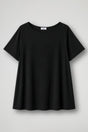 Women's cream short sleeve relaxed fit t-shirt with crew neckline displayed flat and on model