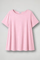 Women's cream short sleeve relaxed fit t-shirt with crew neckline displayed flat and on model