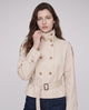 Women's short belted trench jacket with high collar and double-breasted buttons