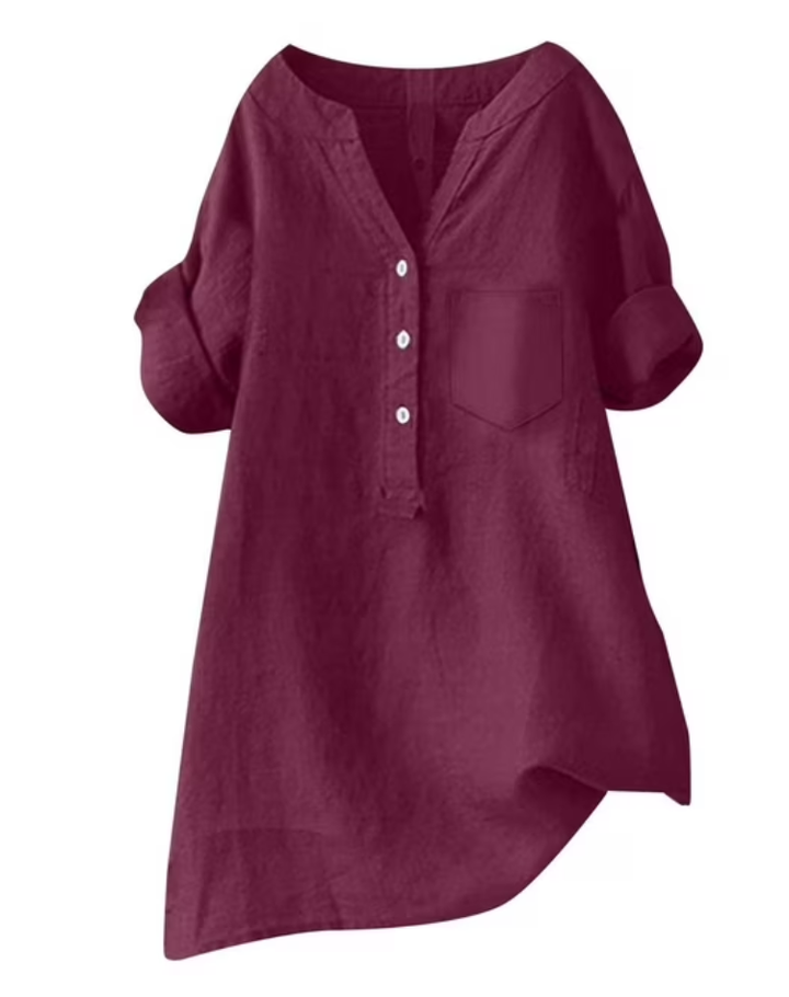 Women's Tunic Blouse, Split V Neck, Half Placket, Long Sleeve
