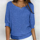 Women's textured knit sweater with wide round neck and three-quarter sleeves