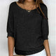 Women's textured knit sweater with wide round neck and three-quarter sleeves