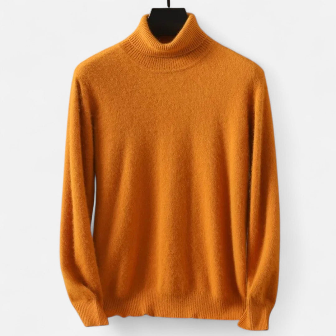 Men's plain long-sleeve turtleneck sweater with ribbed trims