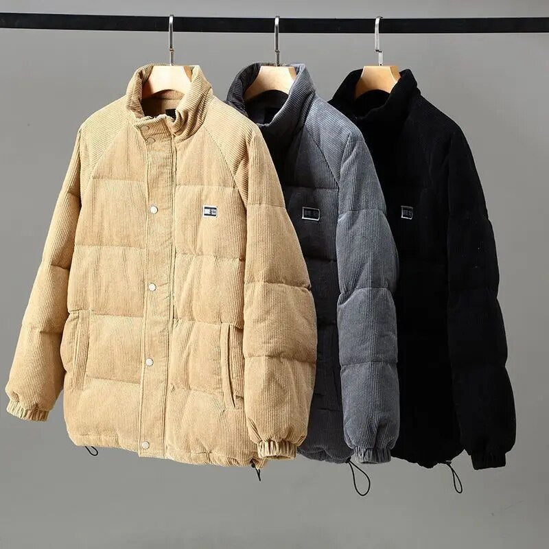 Men's textured padded jacket with stand collar and zip front