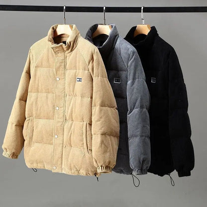 Men's textured padded jacket with stand collar and zip front