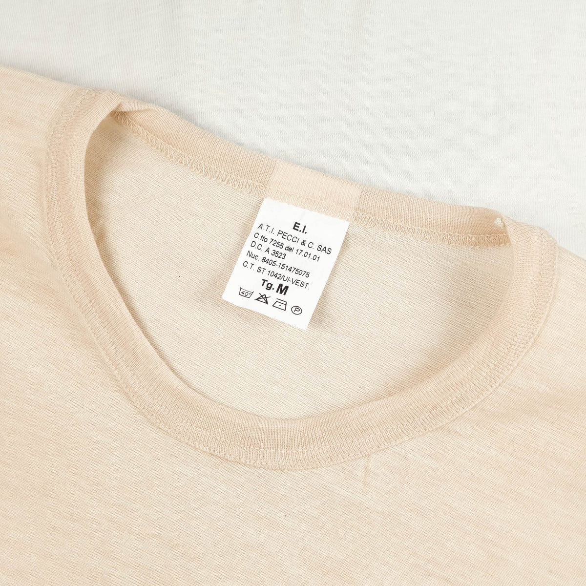 Men's cream plain long sleeve crew neck T-shirt