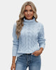 Women's cable knit turtleneck sweater with long sleeves