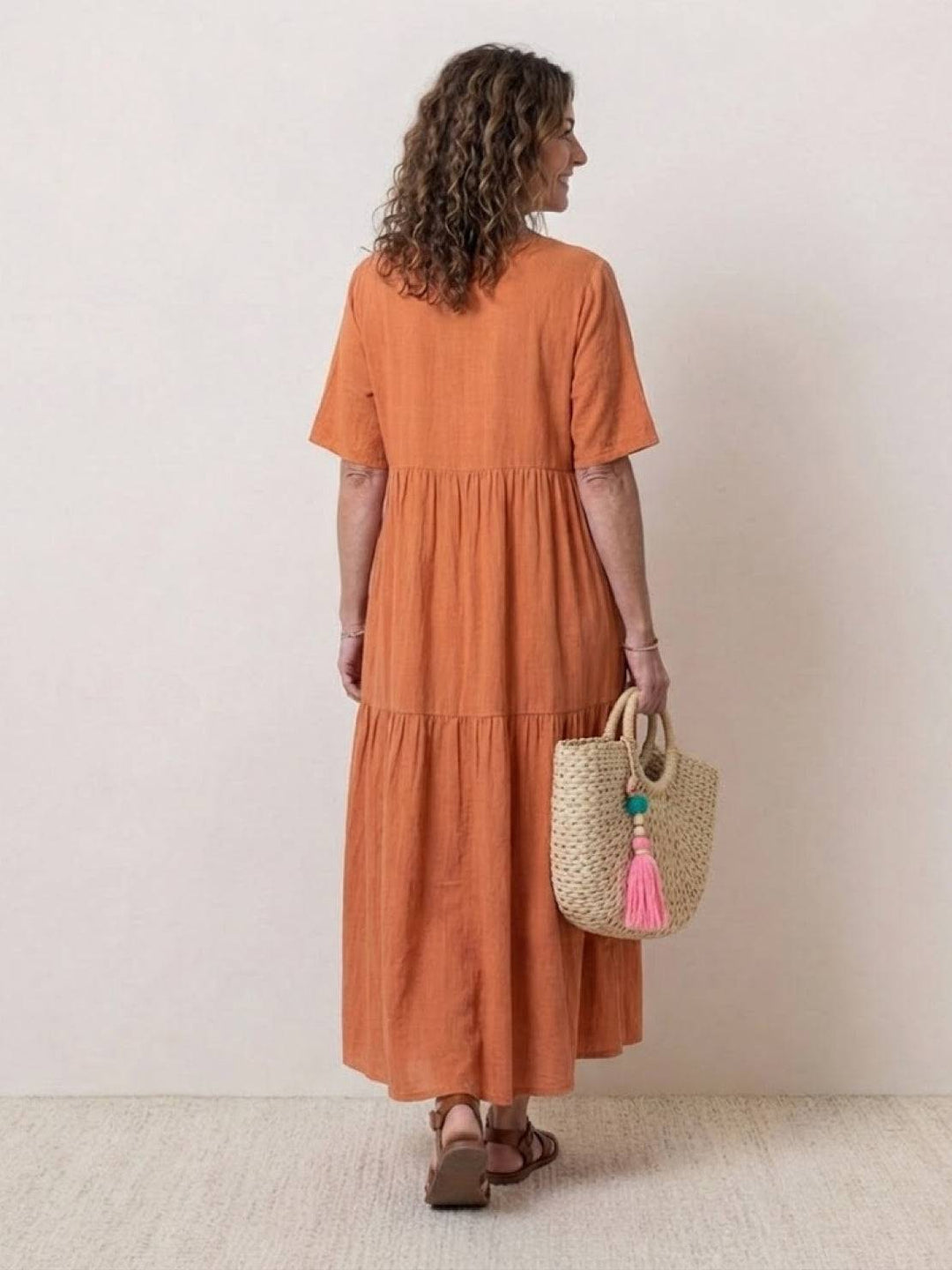 Women's Tiered Maxi Dress — V-Neck Flowing Bohemian Summer Maxi Dress