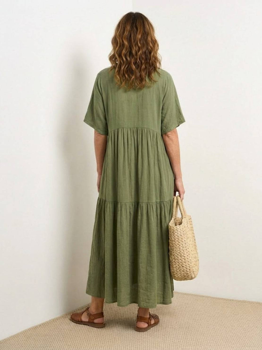 Women's Tiered Maxi Dress — V-Neck Flowing Bohemian Summer Maxi Dress