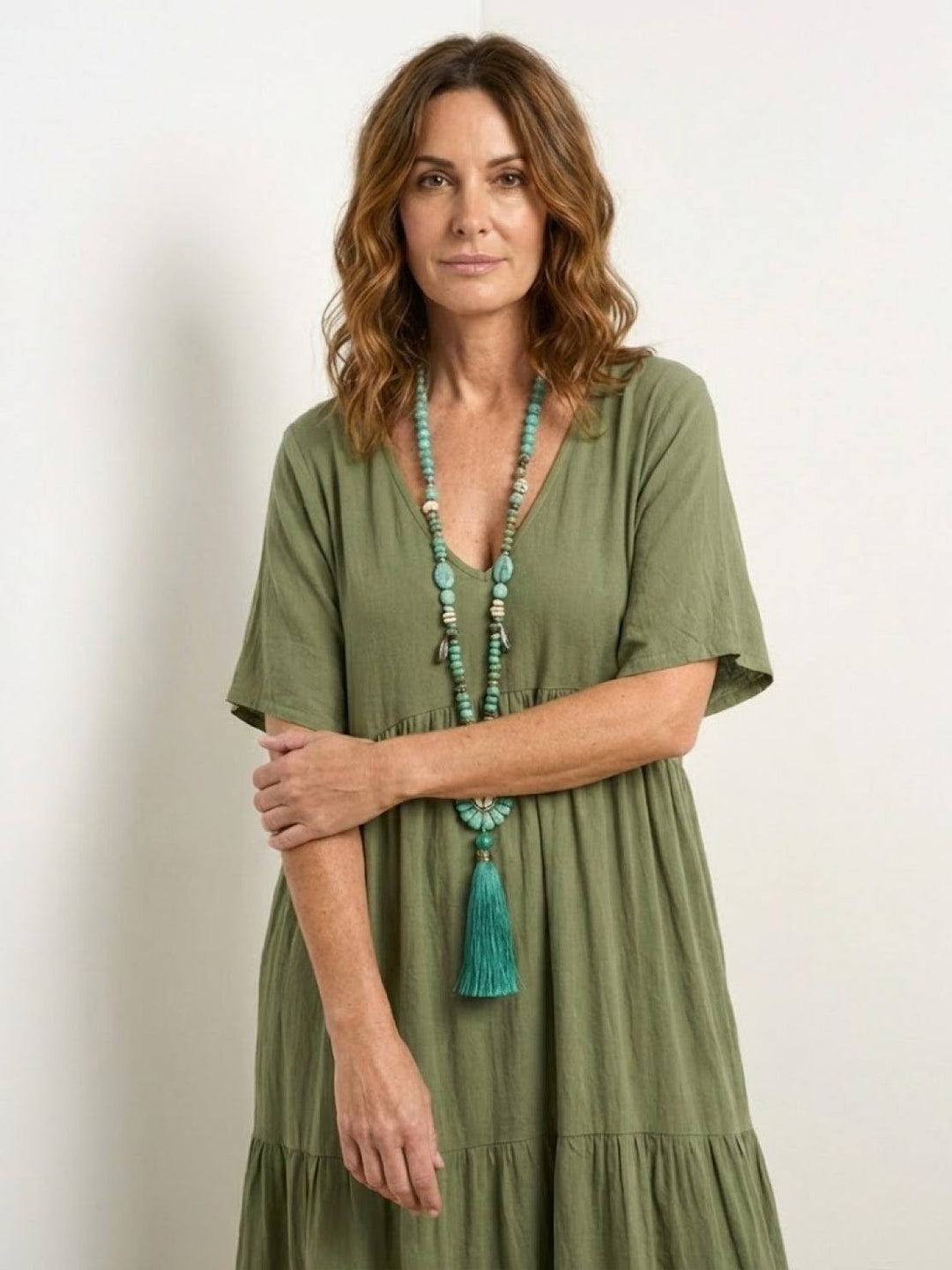Women's Tiered Maxi Dress — V-Neck Flowing Bohemian Summer Maxi Dress