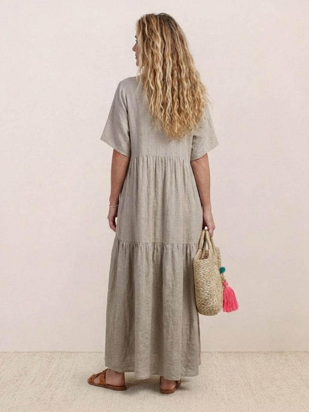 Women's Tiered Maxi Dress — V-Neck Flowing Bohemian Summer Maxi Dress