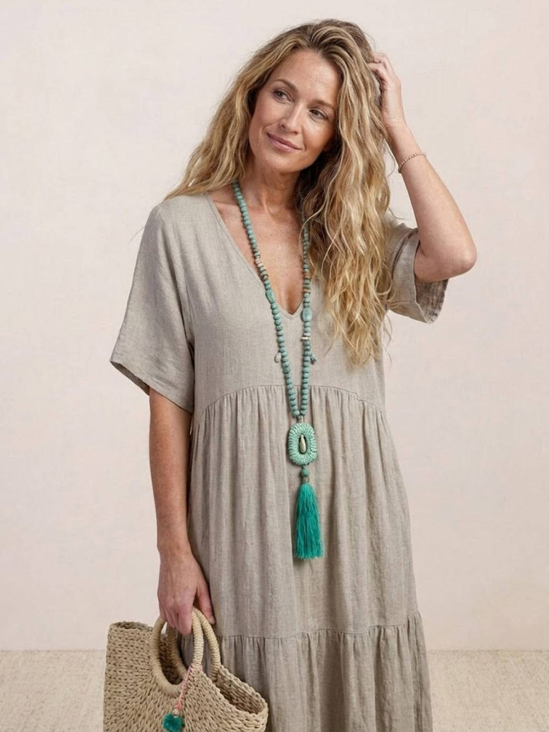 Women's Tiered Maxi Dress — V-Neck Flowing Bohemian Summer Maxi Dress