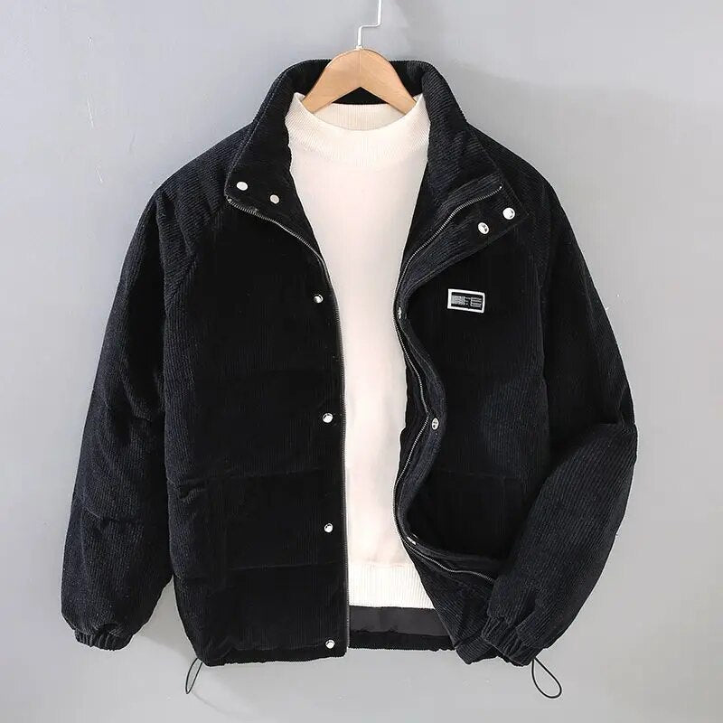 Men's textured padded jacket with stand collar and zip front